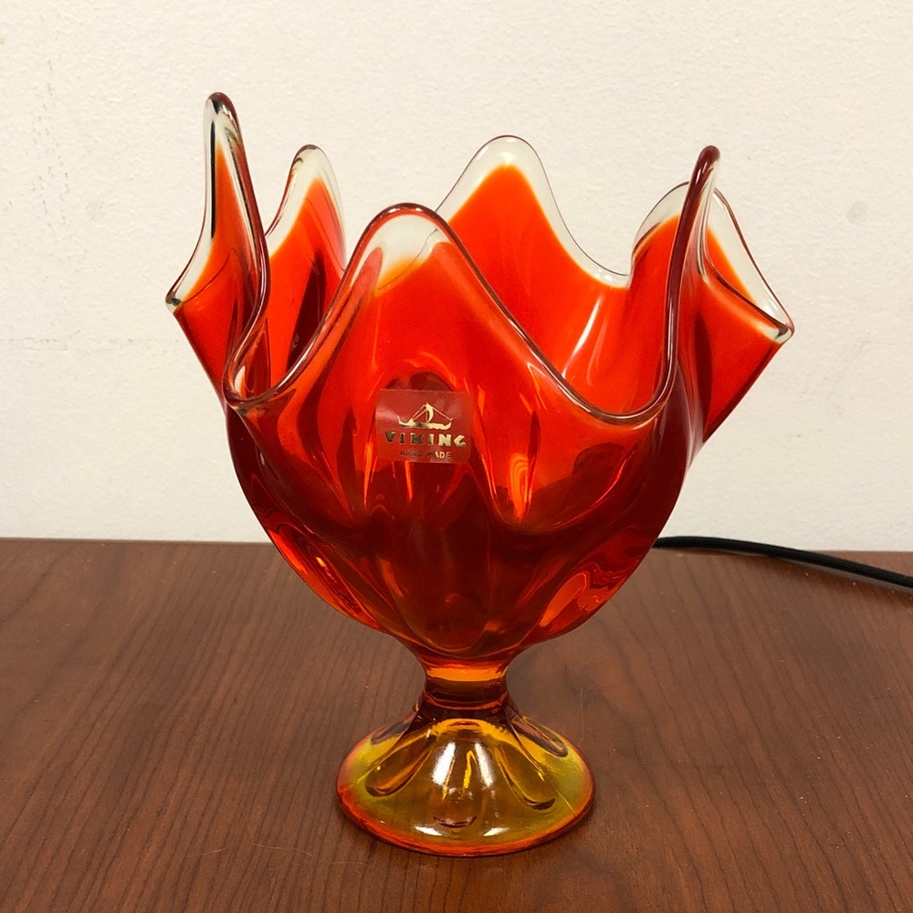 Vintage Viking Glass Epic Sung Handkerchief 6  Petal Pedestal Bowl